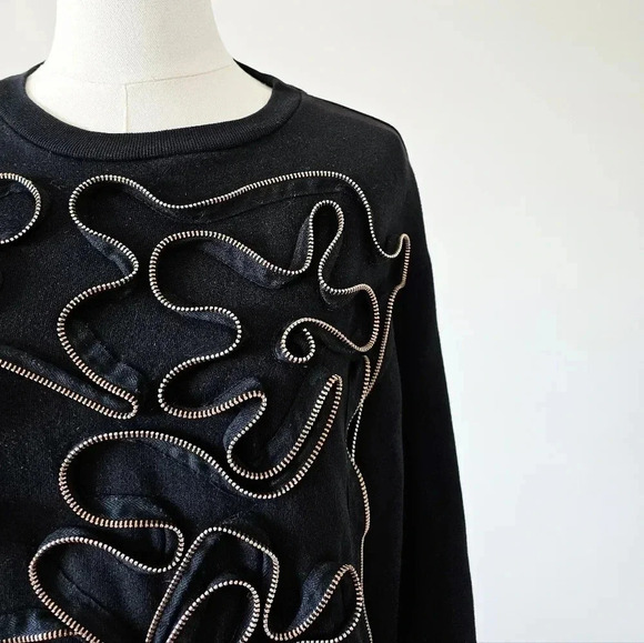 Stella McCartney xs s 36 black zipper 3d embellished floral crewneck Sweater - Picture 2 of 11